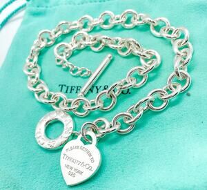 Tiffany & Co. Return Heart Pendant Toggle Necklace Silver 15.5" ENGRAVED BACK